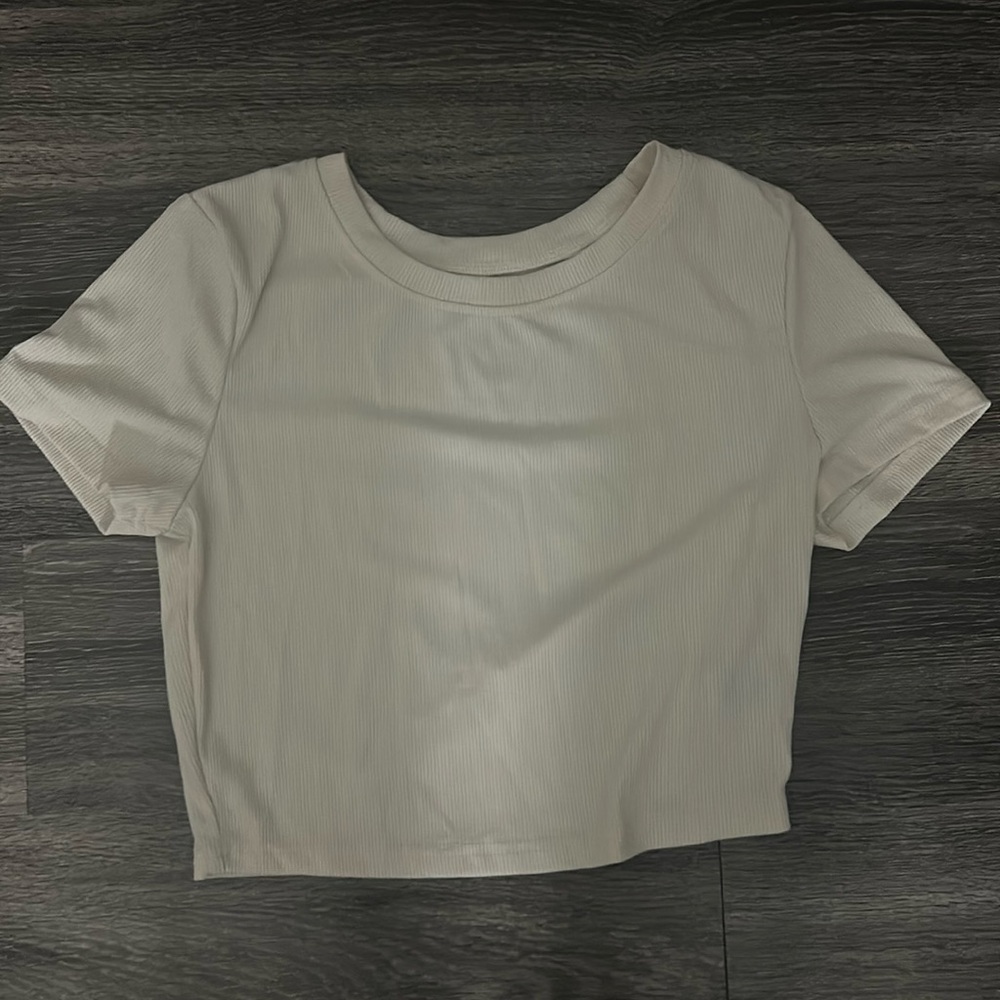 Cream Ribbed Crop Top